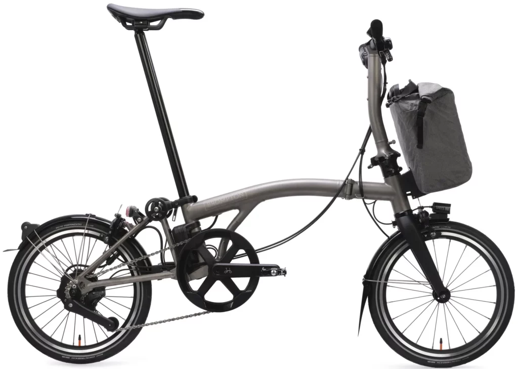 Brompton Electric T Line in Blasted Titanium