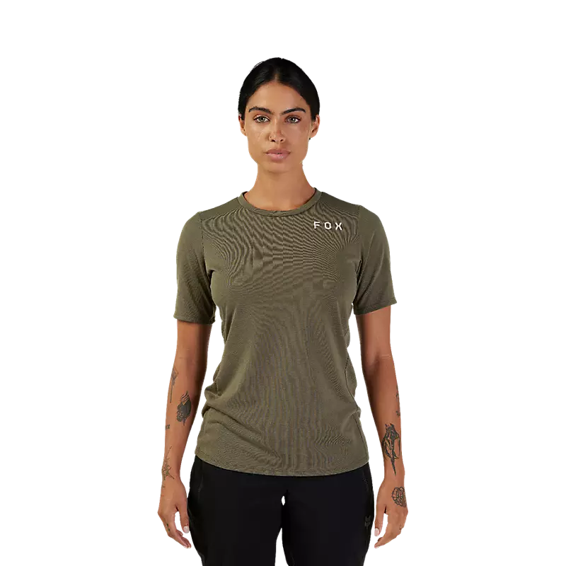 Fox Racing Women's Ranger Alyn Drirelease Short Sleeve Jersey in Olive Green-1