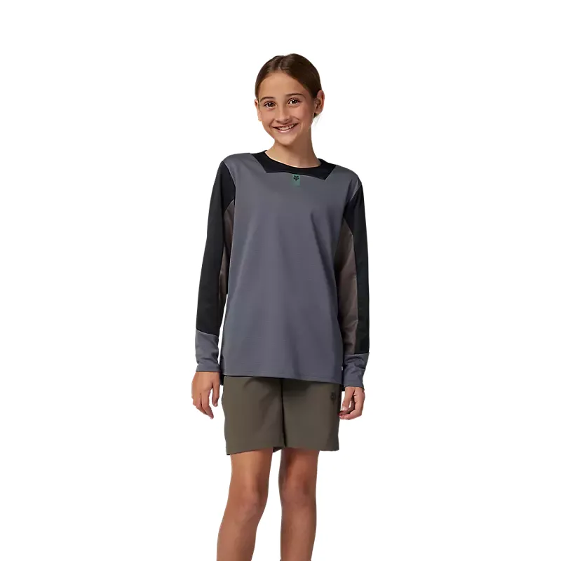 Fox Racing Youth Defend Long Sleeve Jersey in Graphite Grey-2