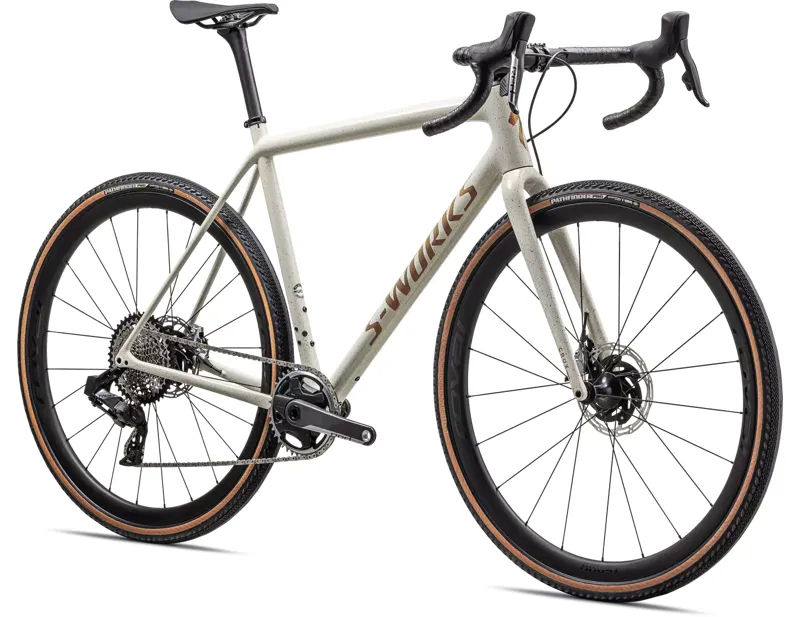 Specialized S-Works Crux eTap Gravel Bike 2025 in Birch/Red/Gold/Pearl Speckle-1