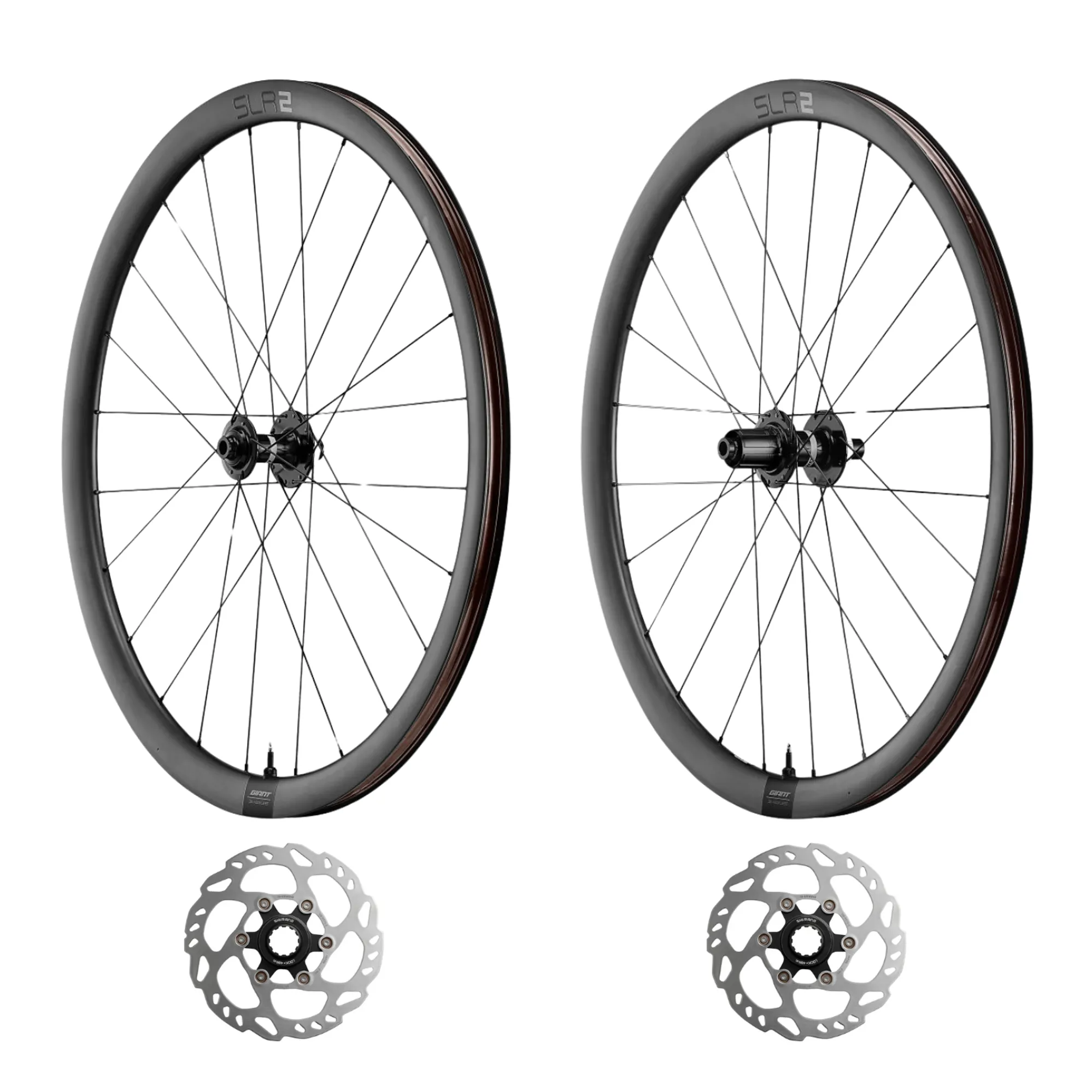 Giant R7 Rim Giant SLR 2 36 Disc Hookless Carbon Wheelset with SM-RT70 Rotors