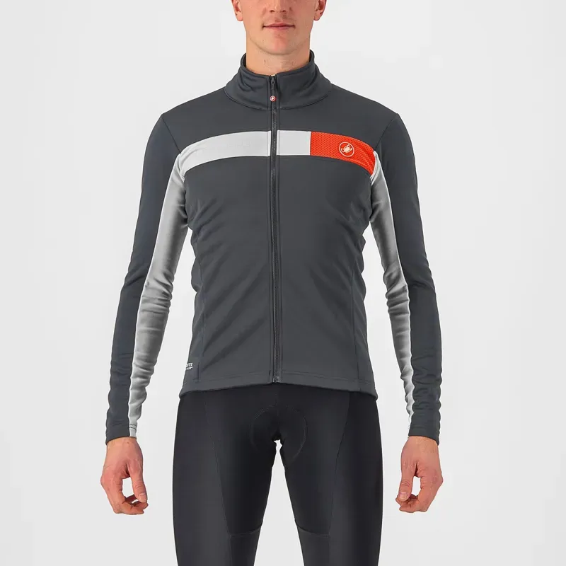 Castelli Mortirolo 6S Jacket in Dark Grey/Silver Grey/Red Reflex
