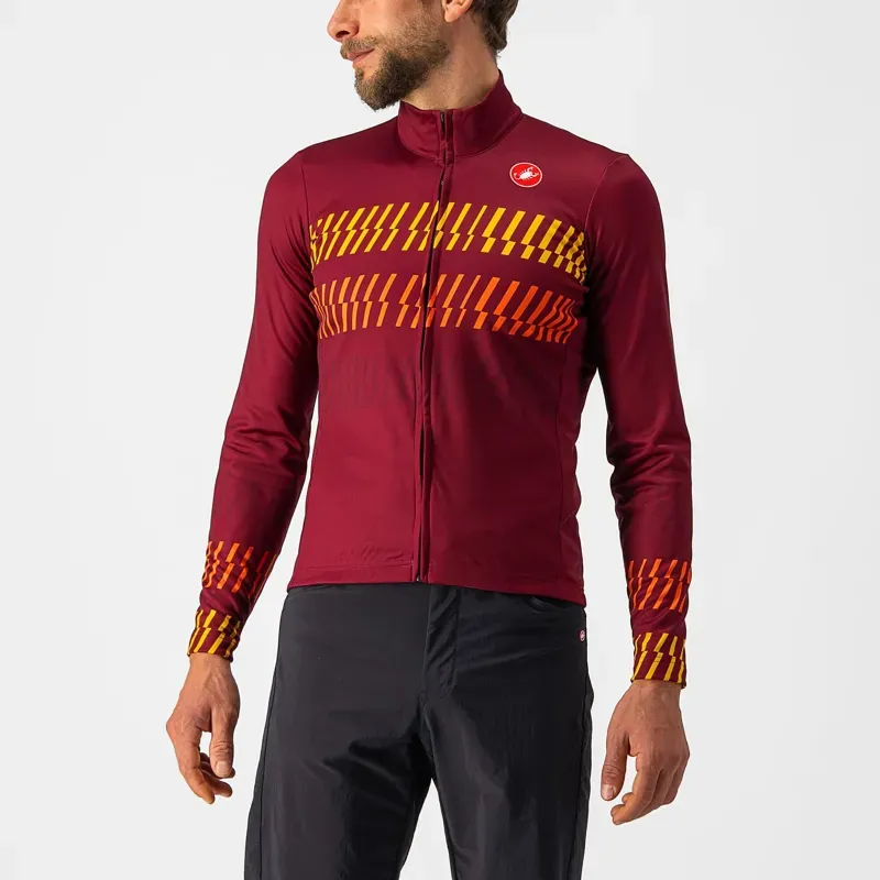 Castelli Unlimited Thermal Long Sleeve Jersey in Bordeaux/Goldenrod/Orange