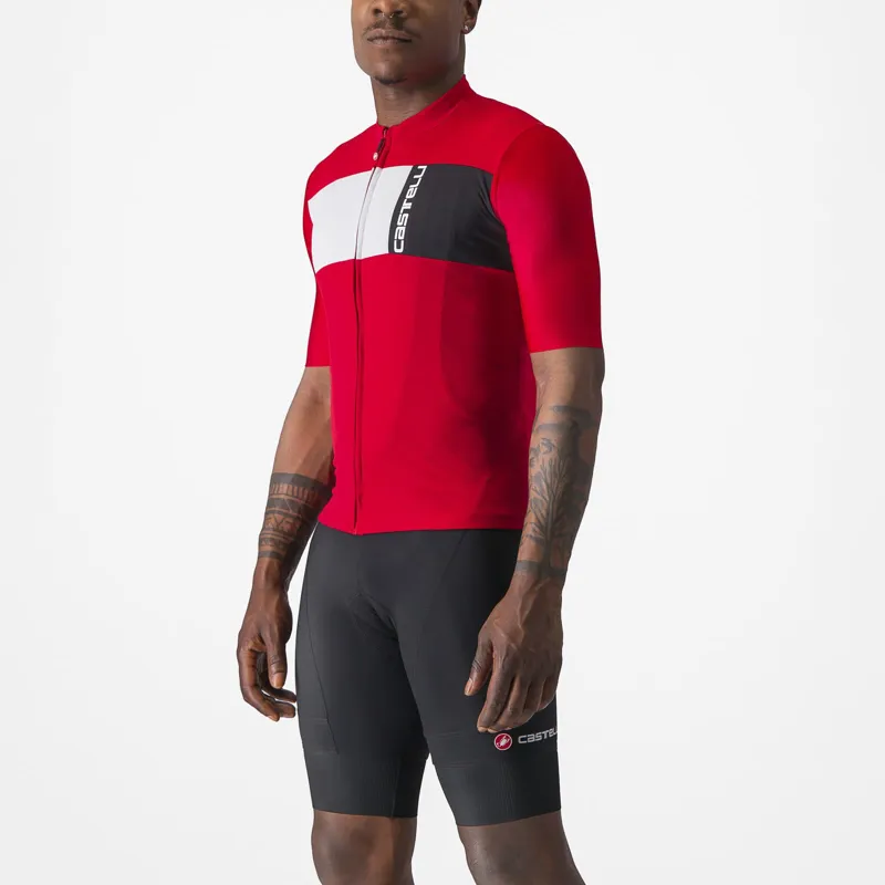 Castelli Prologo 7 Short Sleeve Jersey in Red/Silver Grey/Black-2