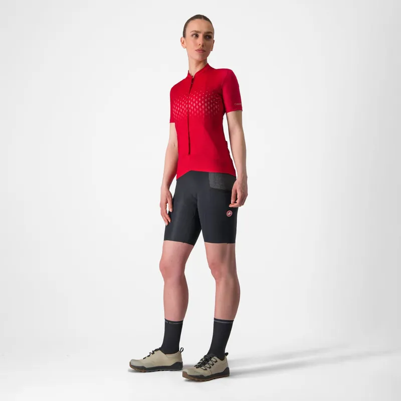 Castelli Unlimited Sentiero 3 Women's Short Sleeve Jersey in Rich Red/Mineral Red-6