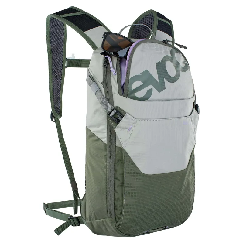 Evoc Ride Performance Backpack 8L + 2L Bladder in Stone Grey/Dark Olive Green-2