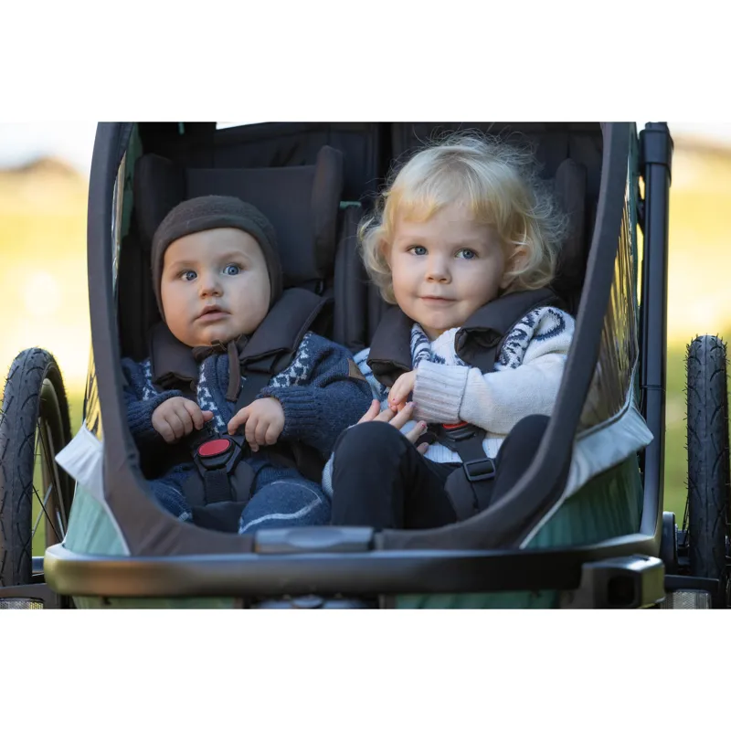 Hamax Cocoon Twin Child Bike Trailer In Green/Black-12