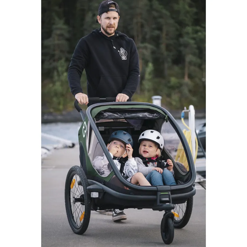  Hamax Outback Twin Child Bike Trailer in Green/Black-5