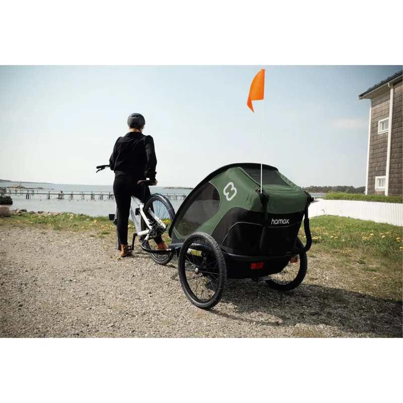 Hamax Outback Twin Child Bike Trailer in Green/Black-6