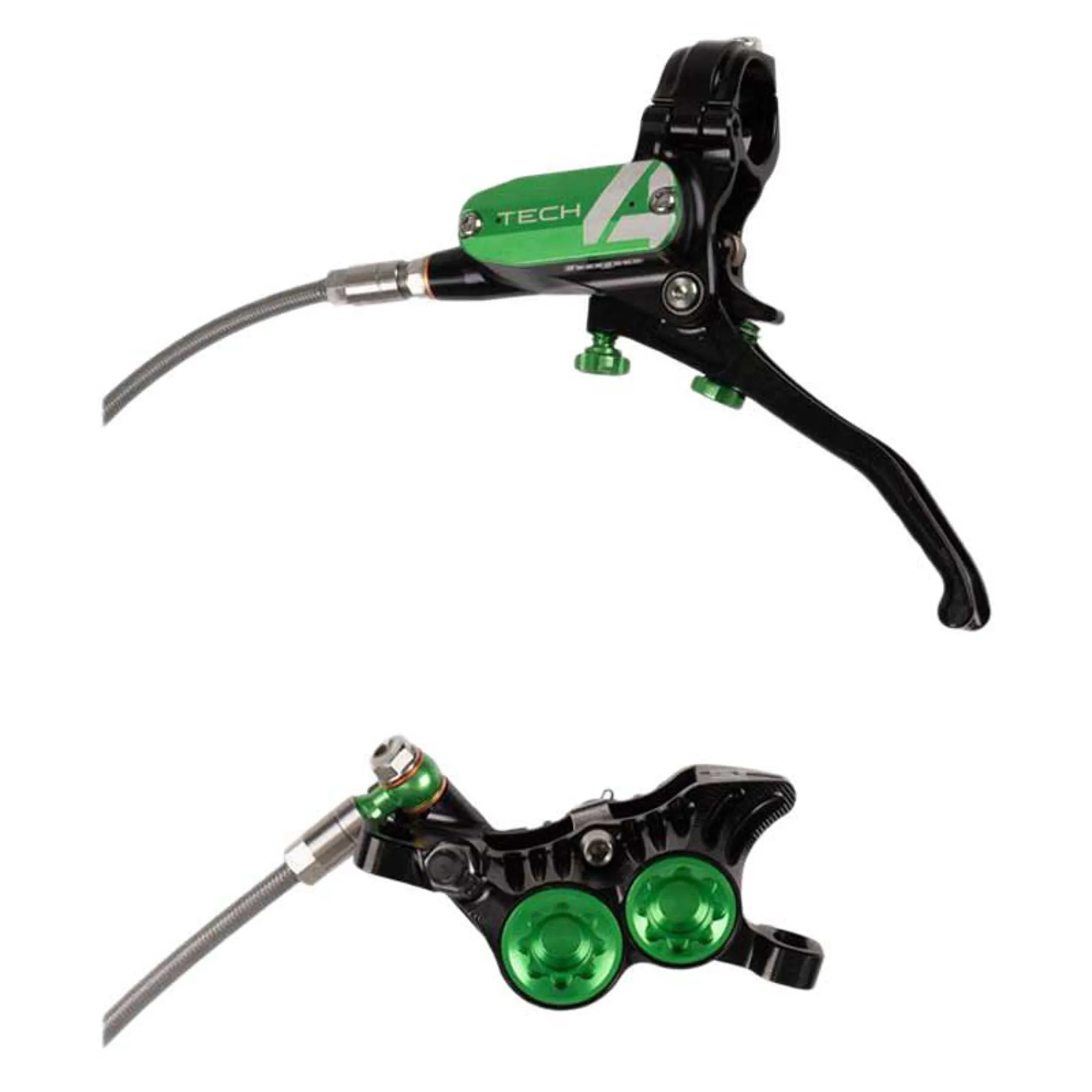 Hope Tech V4 Braided Brake Set No Rotor in Black/Green