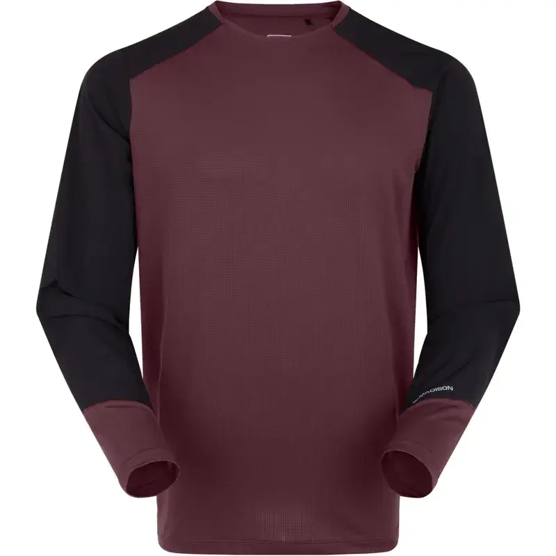 Balfes Bikes Madison Flux Men's Long Sleeve Trail Jersey in Fig Red Black | Free postage over £30, £10 off first order, price match & 0% finance.