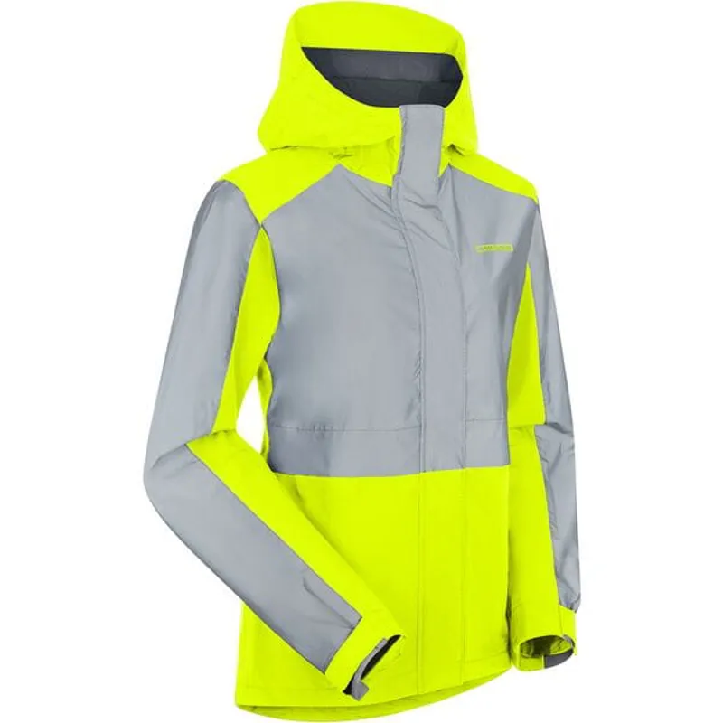 Madison Women's Stellar FiftyFifty Reflective Waterproof Jacket in Hi-Viz Yellow/Silver-1