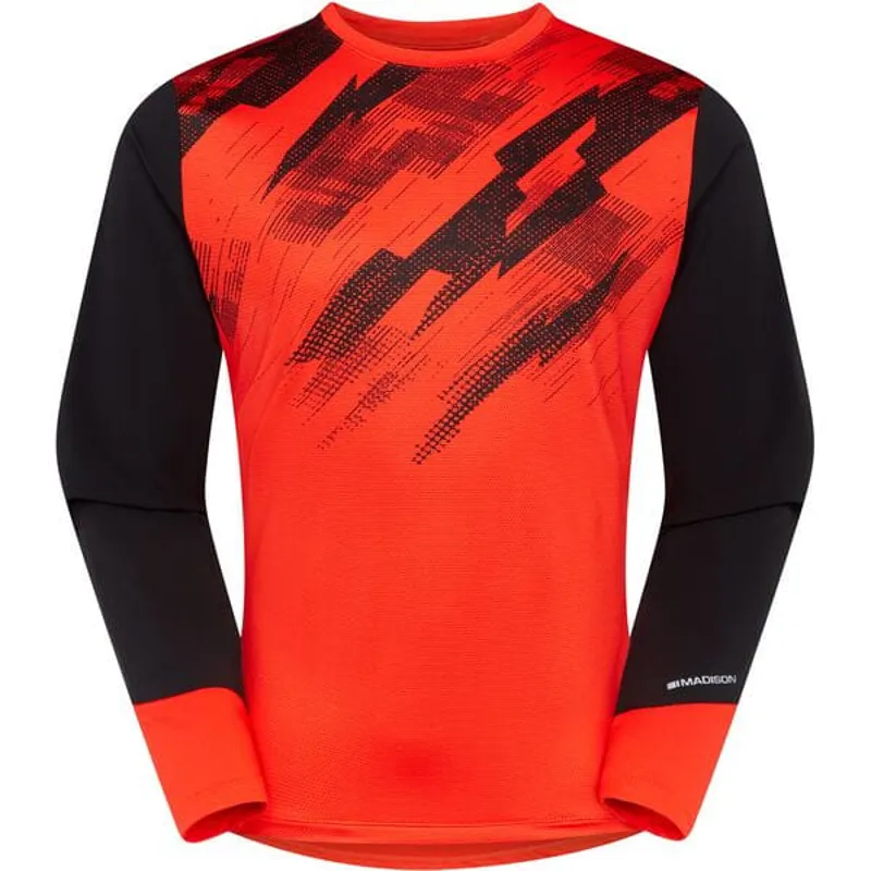 Madison Flux Long Sleeve Trail Jersey in Magma Red/Black