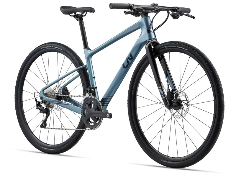 Thrive Advanced 1 Womens Hybrid Bike 2024 in Gloss Aged Denim/Carbon-7