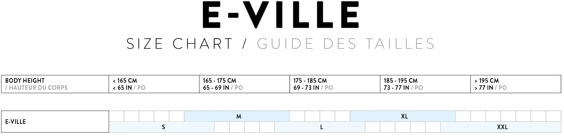 Scott E-Ville size chart