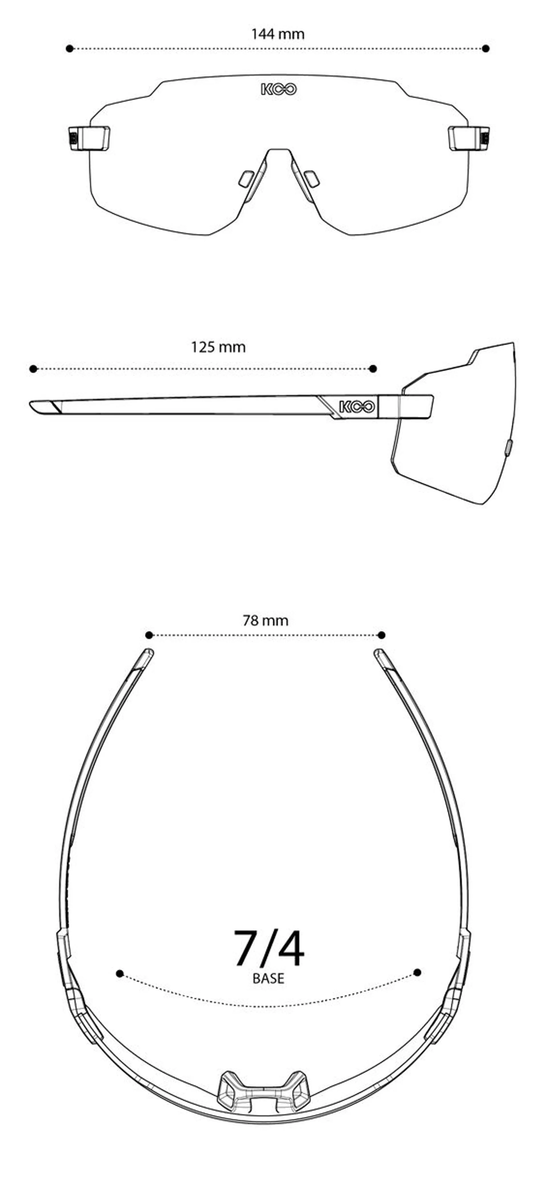 Koo Supernova Sunglasses Size Guide 144 x 125 x 78 mm