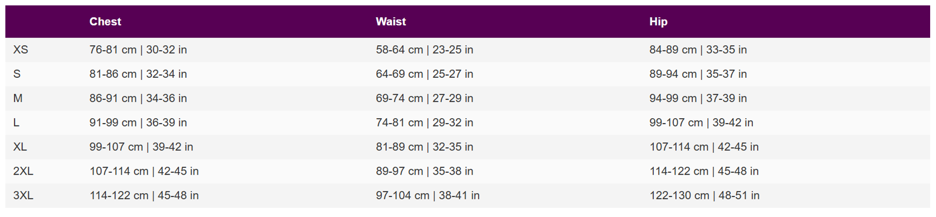 Liv Clothing Size Guide