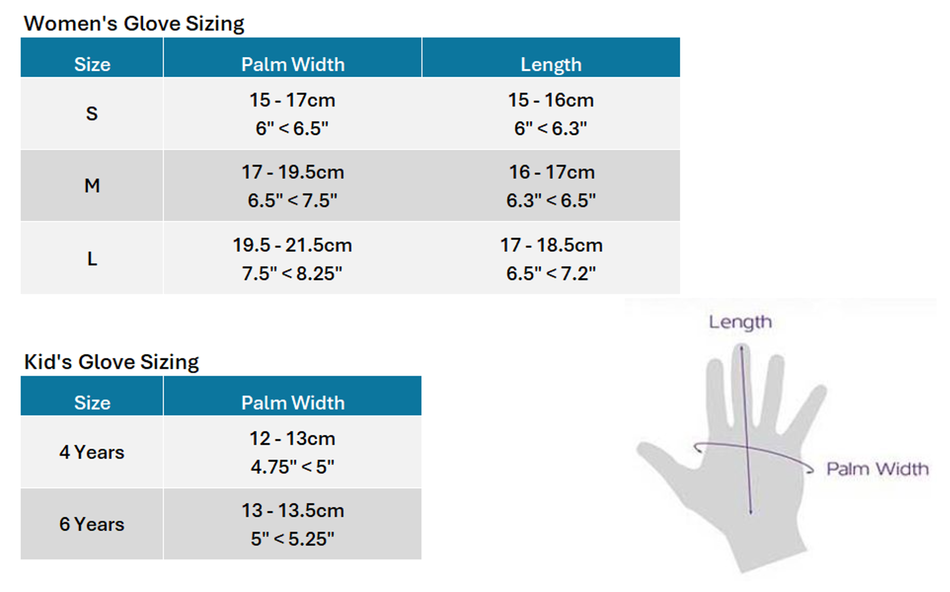Liv Gloves Sizing Guide