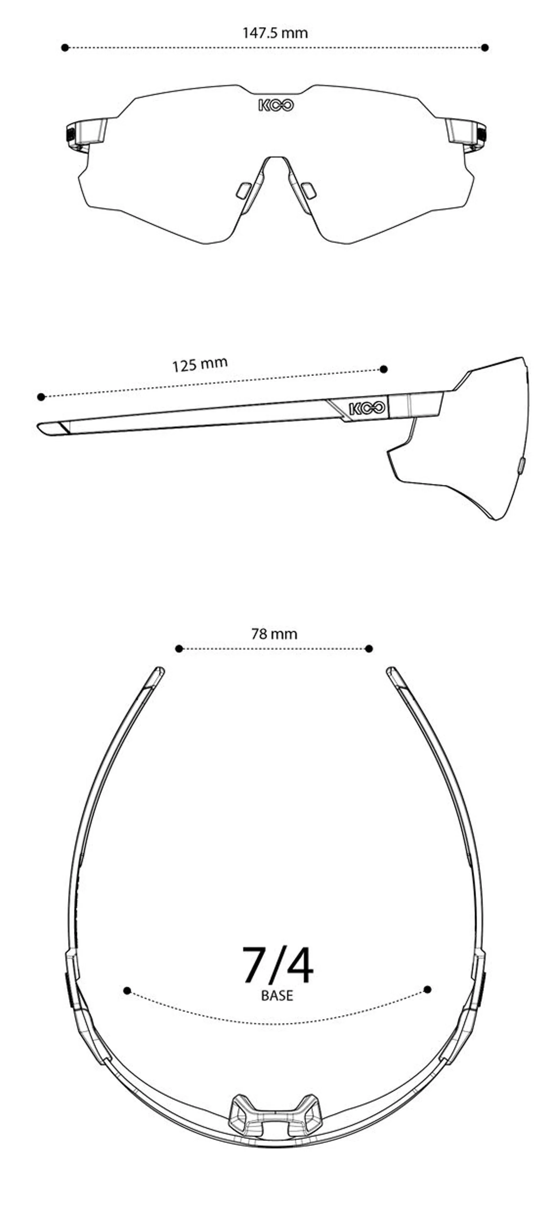 Koo Nebula Sunglasses Size Guide 147.5 x 125 x 78 mm