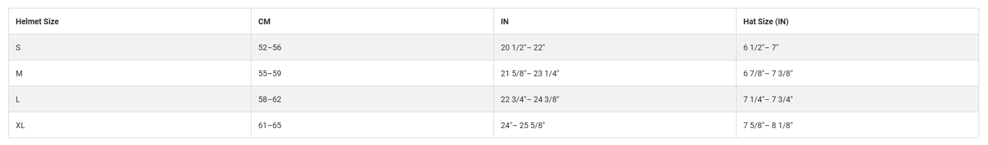 Bell helmet size guide