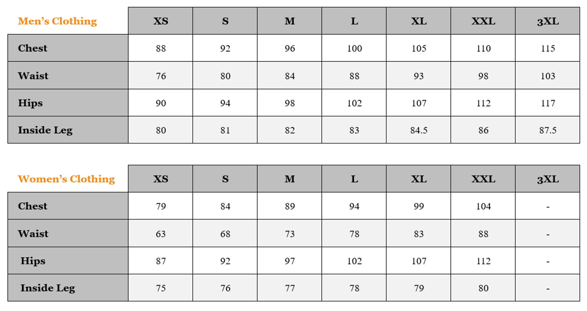 Sportful Adult Clothing Size Guide