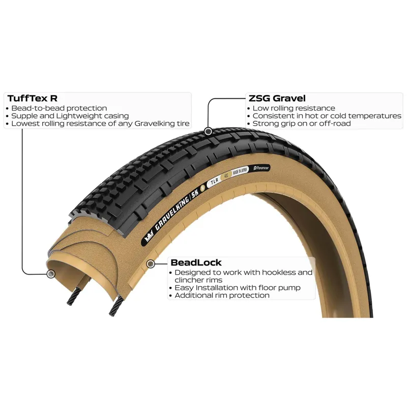 Panaracer Gravelking SK R-Line TLR 700c Gravel Tyre in Black/Amber-2