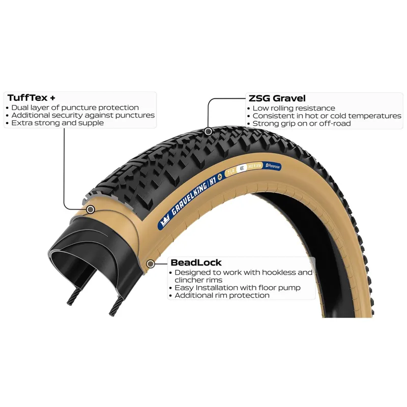 Panaracer Gravelking X1 Plus TLR 700c Gravel Tyre in Black/Black-2