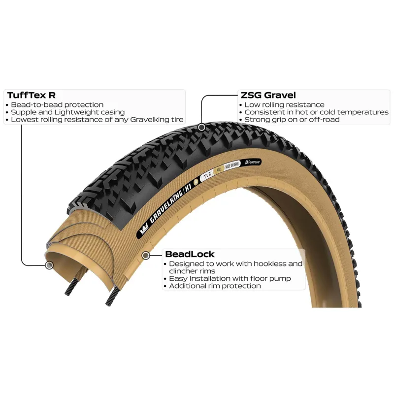 Panaracer Gravelking X1 R-Line TLR 700c Gravel Tyre in Black/Amber-2