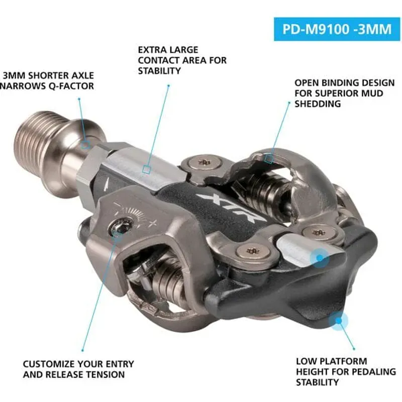 Shimano XTR M9100 XC SPD Pedal 3mm shorter axle in Black/Grey-1