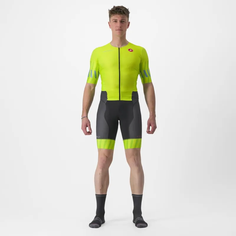 Castelli Free Sanremo 2 Short Sleeve Suit in Electric Lime/Niagara Blue