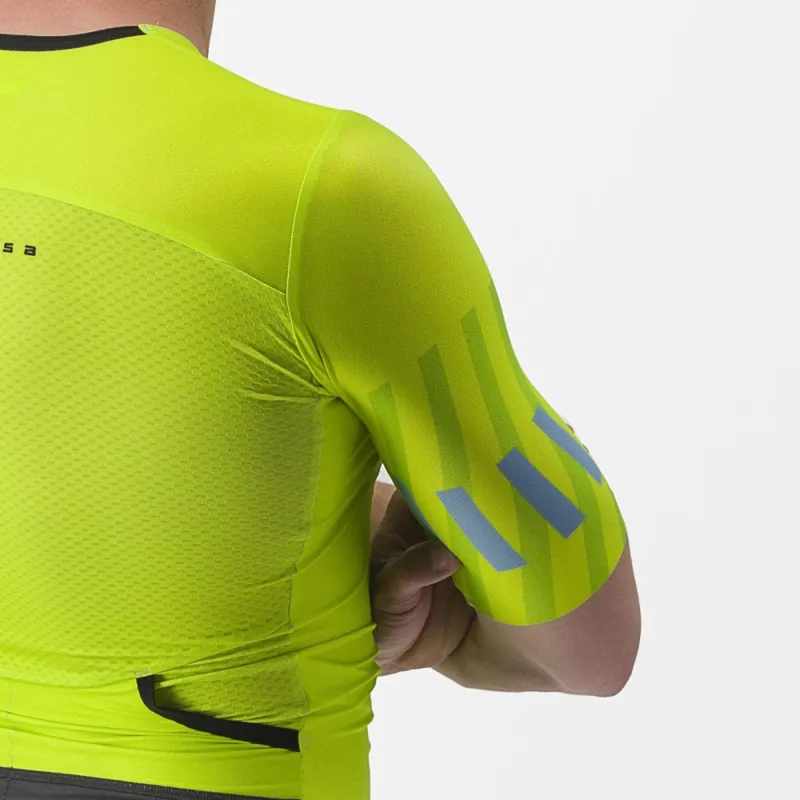 Castelli Free Sanremo 2 Short Sleeve Suit in Electric Lime/Niagara Blue-3