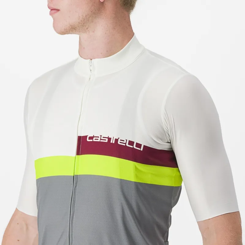 Castelli A Blocco Short Sleeve Jersey in Ivory/Bordeaux/Electric Lime/Sedona Sage-3