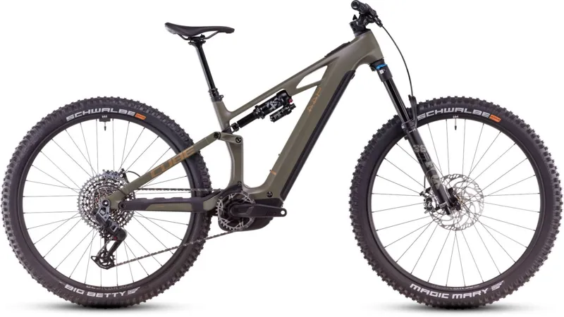 Cube Stereo Hybrid One44 HPC TM 800 Electric Full Suspension Mountain Bike 2025 in Dustyolive/Gold
