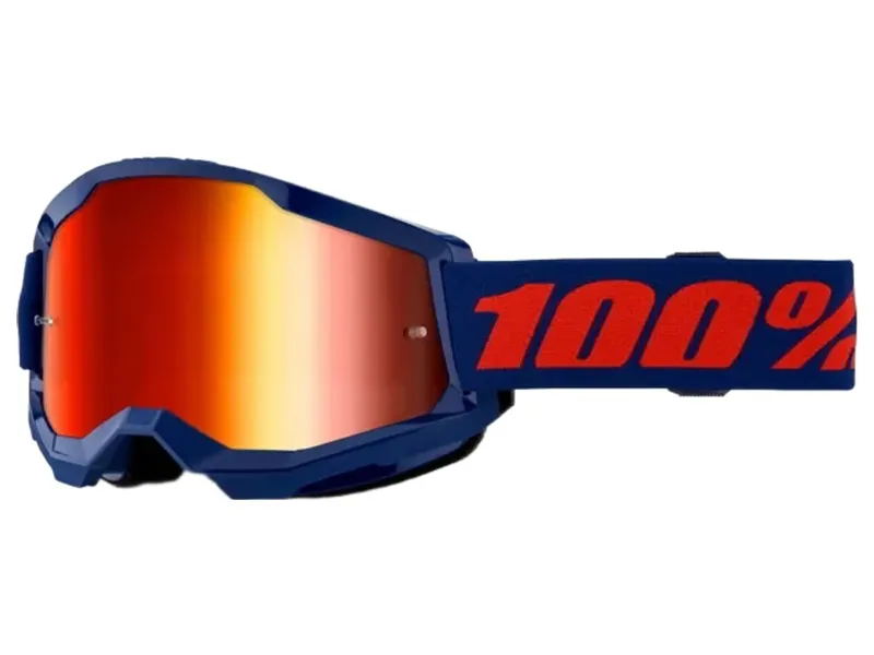 100% Strata 2 Mirrored Lens Goggles in Navy / Red