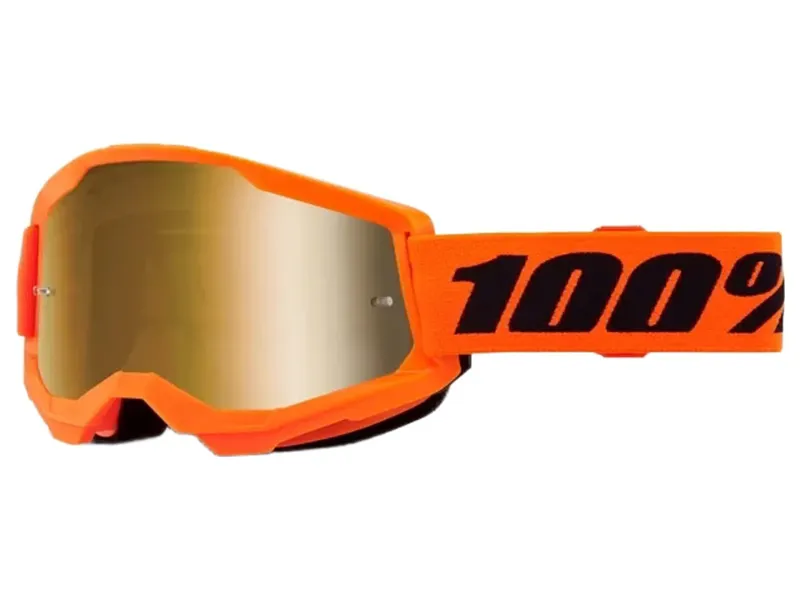 100% Strata 2 Mirrored Lens Goggles in Neon Orange / True Gold