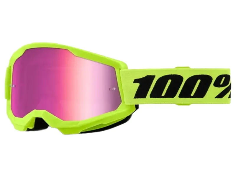 100% Strata 2 Mirrored Lens Goggles in Neon Yellow / Pink 