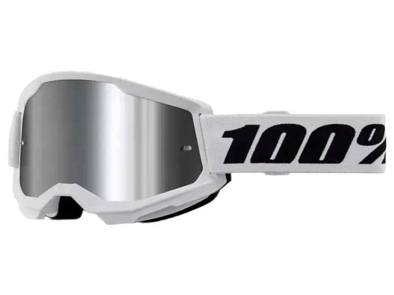 100% Strata 2 Mirrored Lens Goggles in White / Silver