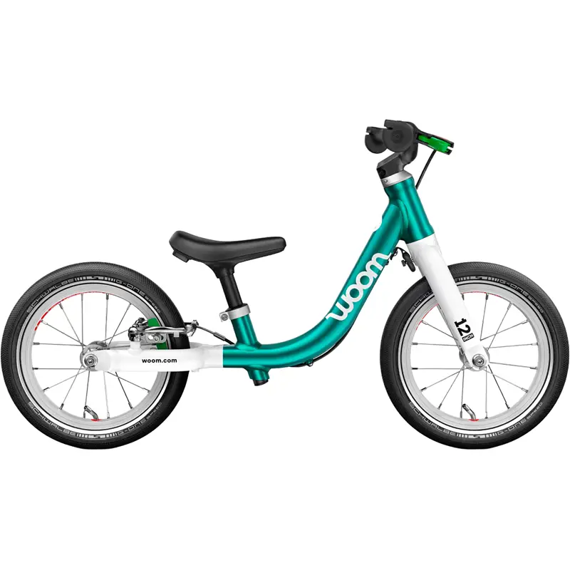 Balfes Bikes Woom Go 1 12in Balance Bike 2027 in Metallic Turquoise | Free postage over £30, £10 off first order, price match & 0% finance.