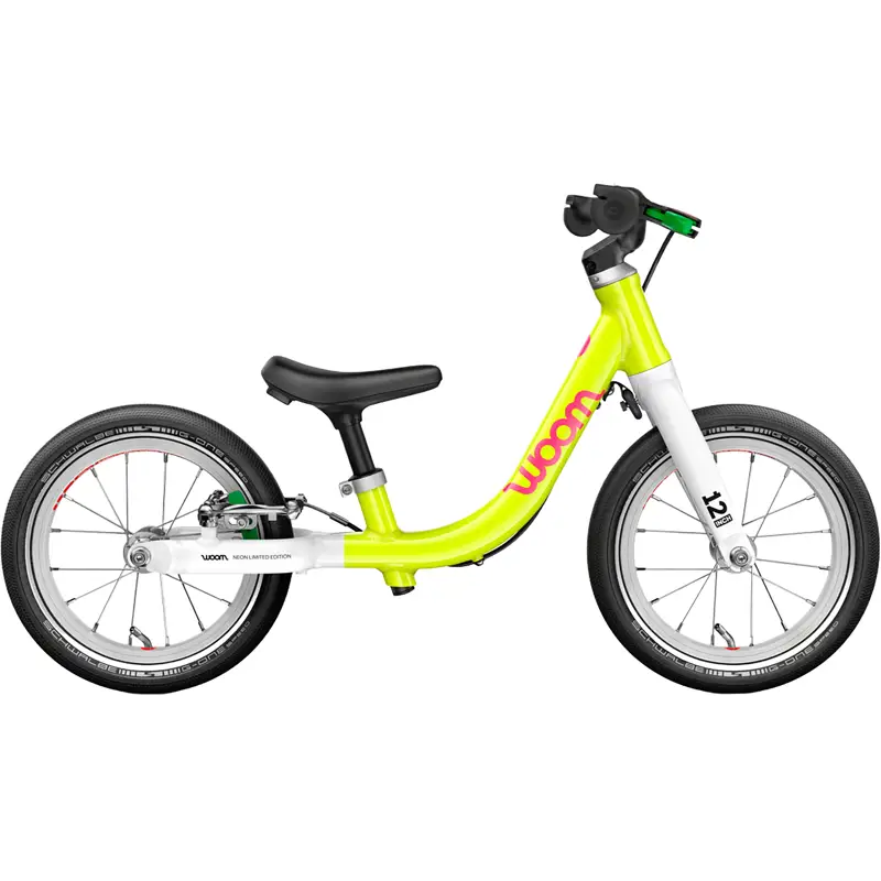 Balfes Bikes Woom Go 1 12in Balance Bike 2027 in Neon Lime | Free postage over £30, £10 off first order, price match & 0% finance.