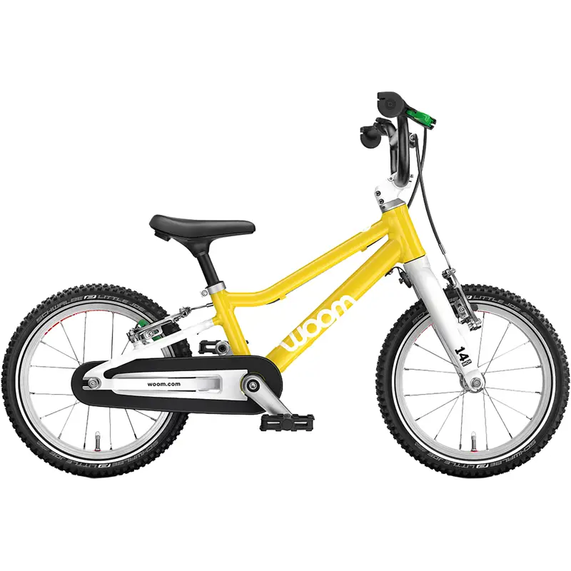 Balfes Bikes Woom Go 2 14in Kids Bike 2027 in Vibrant Yellow | Free postage over £30, £10 off first order, price match & 0% finance.
