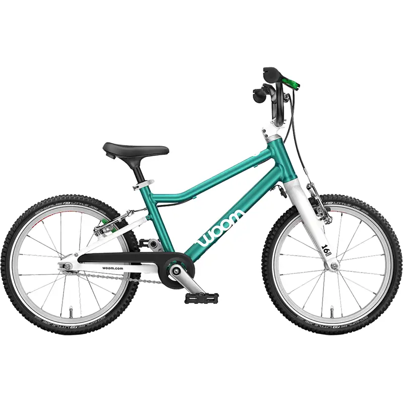 Balfes Bikes Woom Go 3 16in Kids Bike 2027 in Metallic Turquoise | Free postage over £30, £10 off first order, price match & 0% finance.