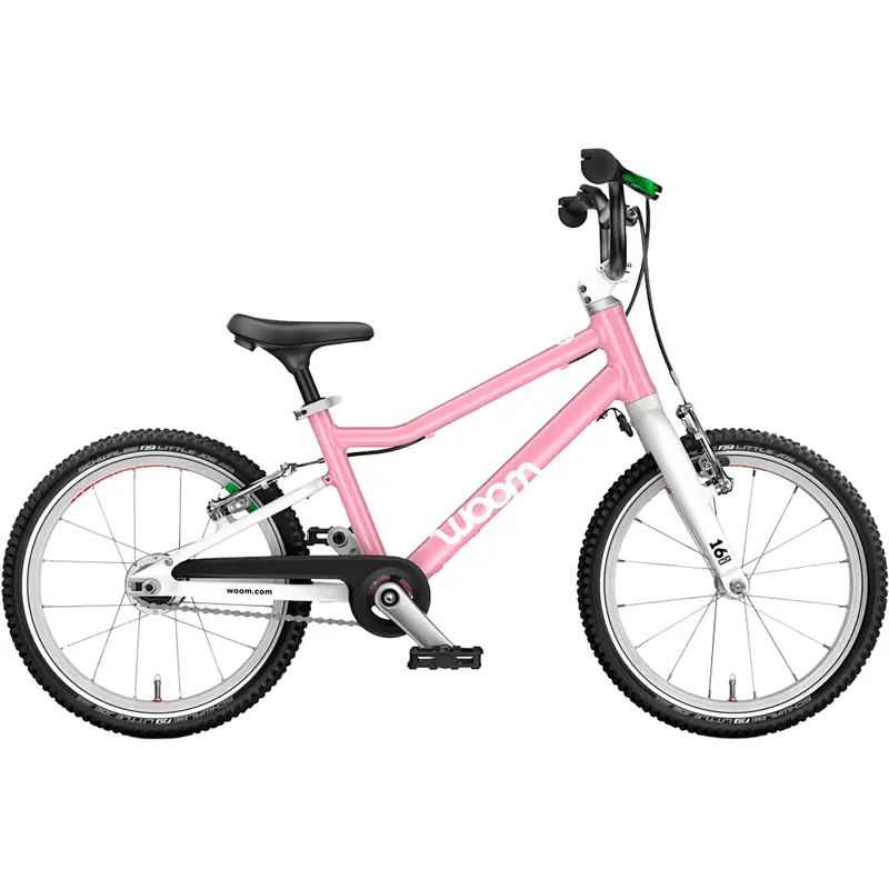Balfes Bikes Woom Go 3 Automagic 16in Kids Bike 2027 in Powder Pink | Free postage over £30, £10 off first order, price match & 0% finance.
