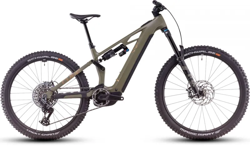Cube Stereo Hybrid ONE77 HPC TM 800 Electric Full Suspension MTB 2025 in Dustyolive/Gold