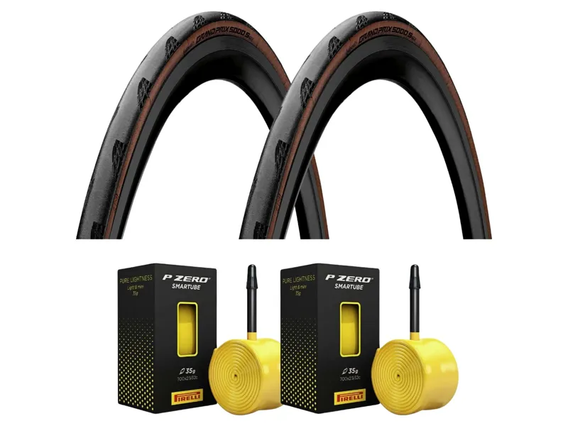 2 x Continental Grand Prix 5000S TR 700c Tyres with Pirelli P Zero 60mm tubes