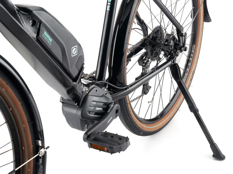 Kona Dew-E Electric Bike 2025 in Satin Black w/ Metallic Mint and Metallic Silver Decals-4