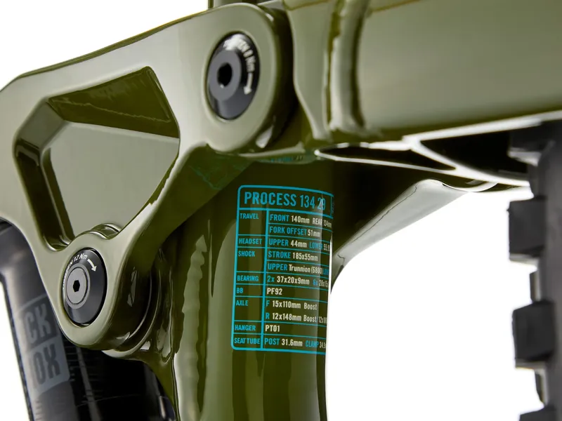 Kona Process 134 Full Suspension Mountain Bike 2025 in Gloss Olive with Eris and Sandal Decals-7