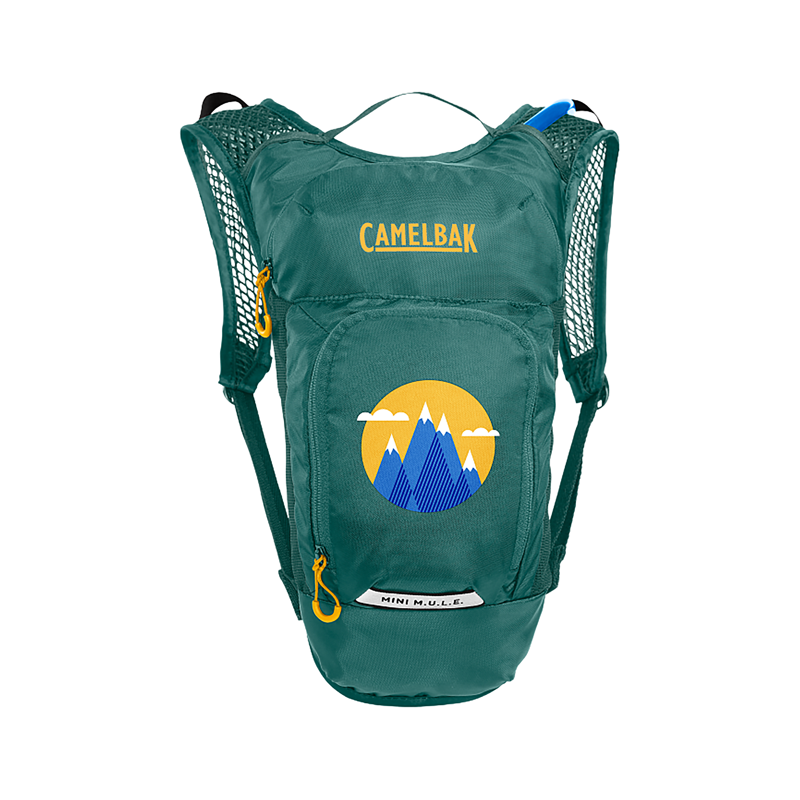 Balfes Bikes Camelbak Kids' Mini M.U.L.E. 5L Hydration Pack with Crux 1.5L Reservoir in Green/Mountain | Free postage over £30, £10 off first order, price match & 0% finance.