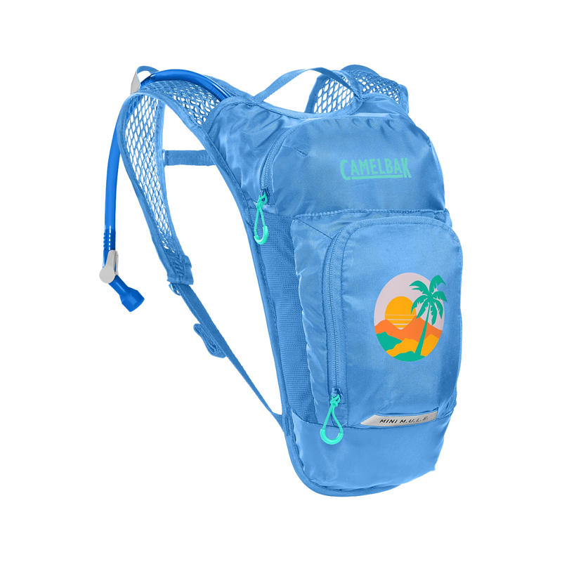 Balfes Bikes Camelbak Kids' Mini M.U.L.E. 5L Hydration Pack with Crux 1.5L Reservoir in Blue/Palm | Free postage over £30, £10 off first order, price match & 0% finance.