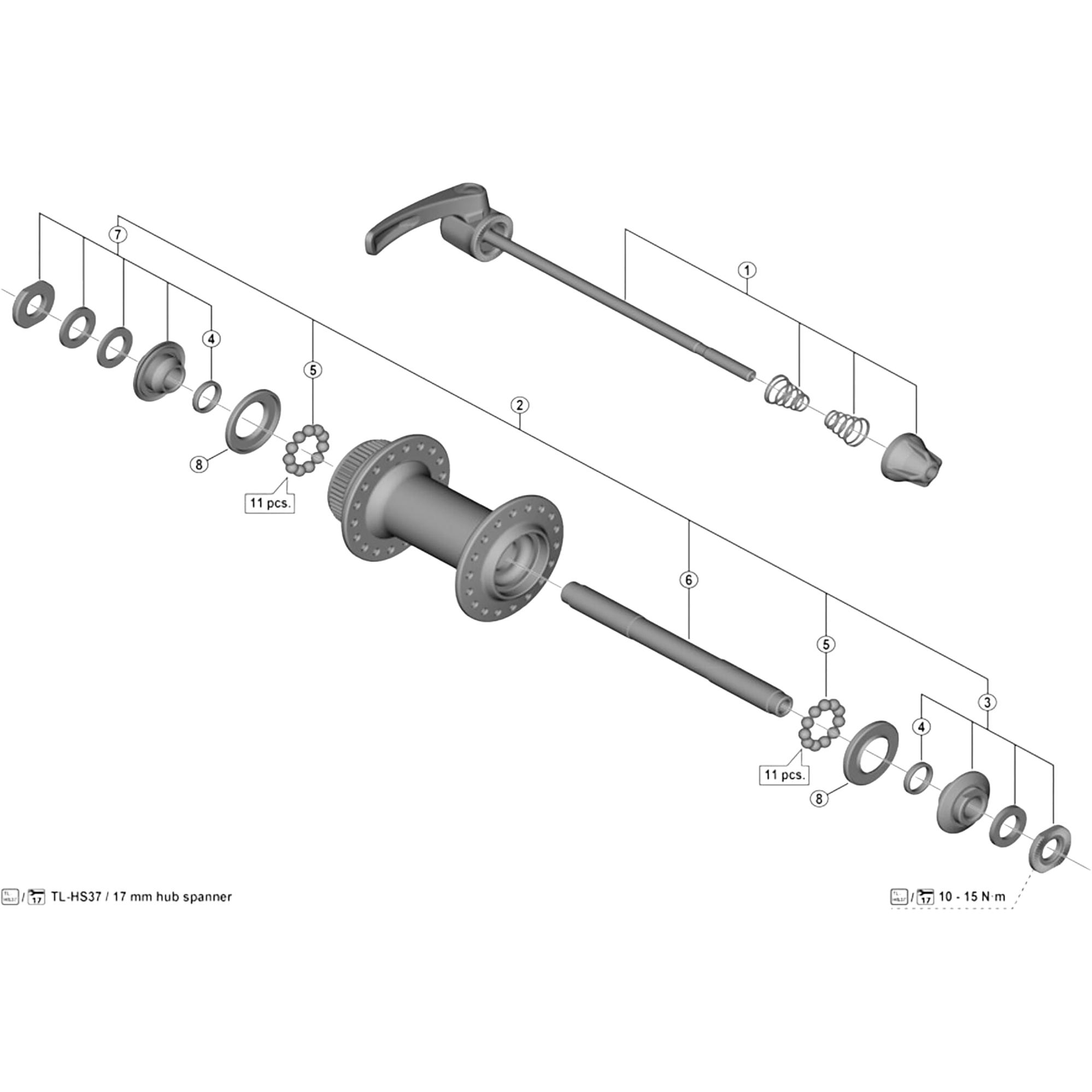 Eixo Para Cubo Traseiro Shimano Fh-m595 Completo 146mm - Eixo de Moto Eixo Para Cubo Traseiro Shimano Fh-m595 Completo 146mm - Eixo de Moto