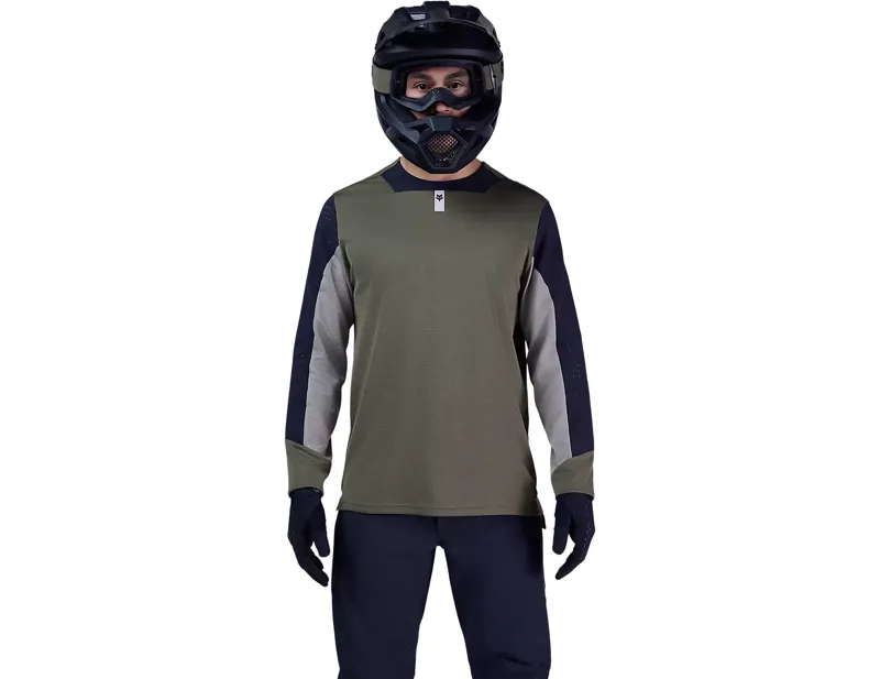 Fox Racing Defend Long Sleeve Jersey in Olive Green-2